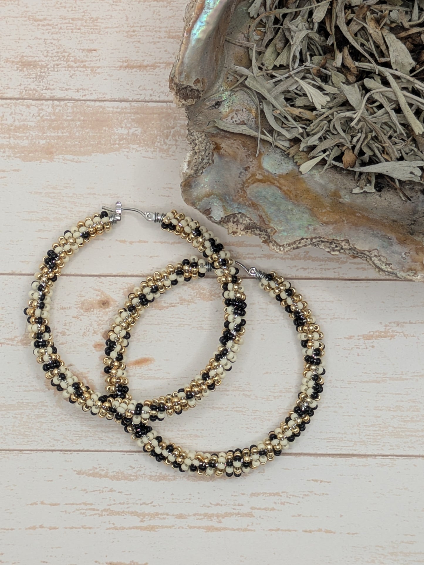 Hoops- Black, Bone & Gold- Lrg