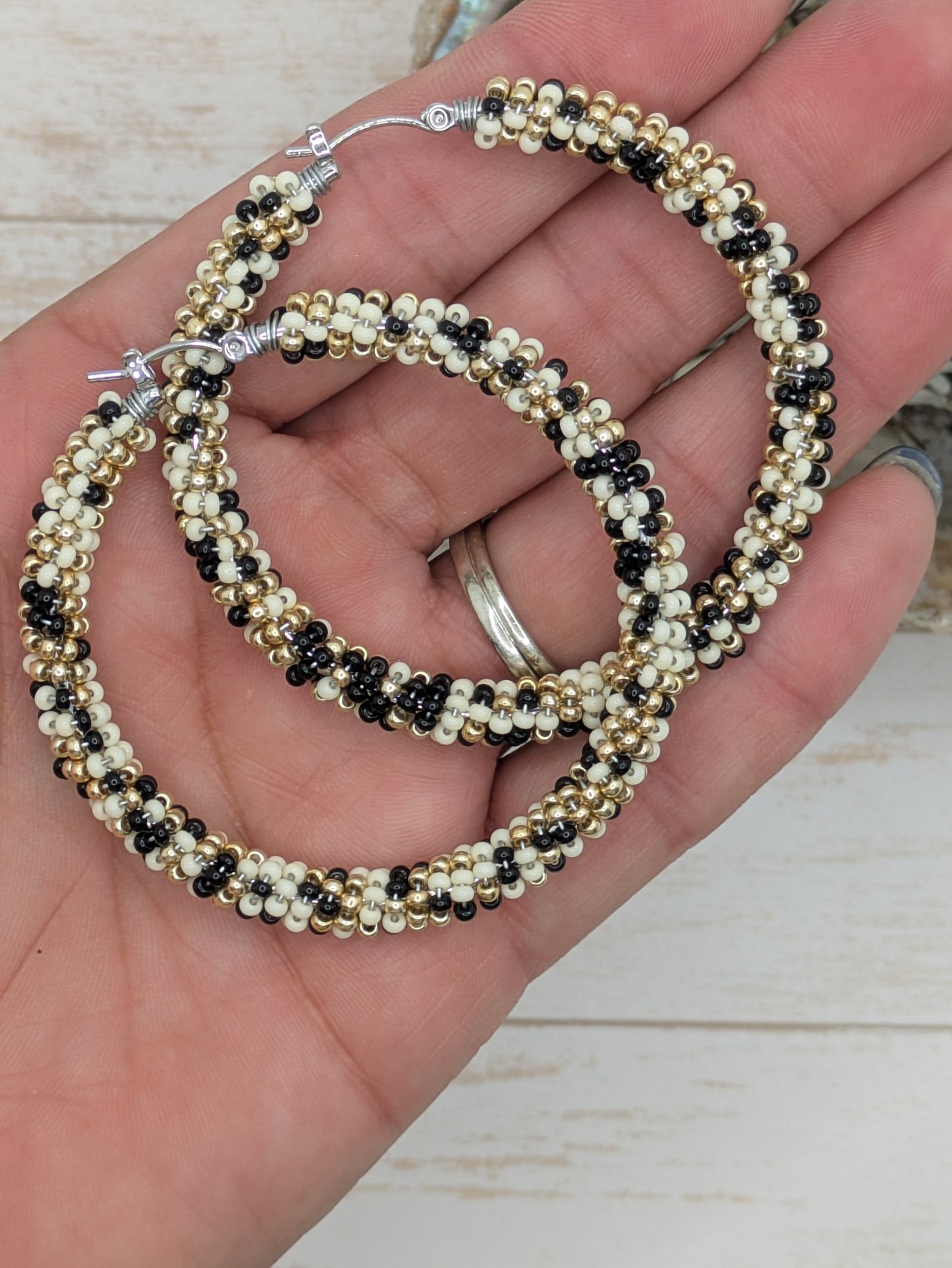 Hoops- Black, Bone & Gold- Lrg