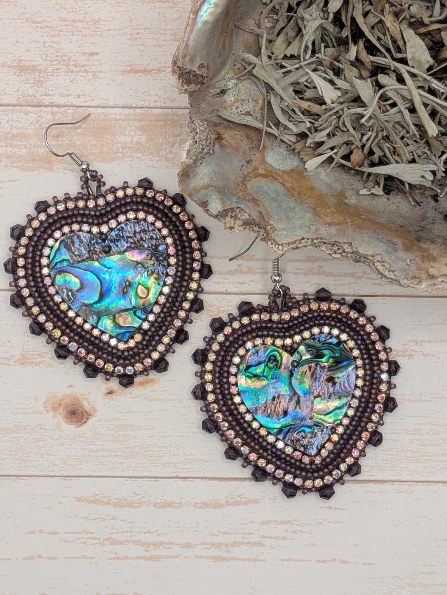 Hooks- Abalone & Purple- Hearts